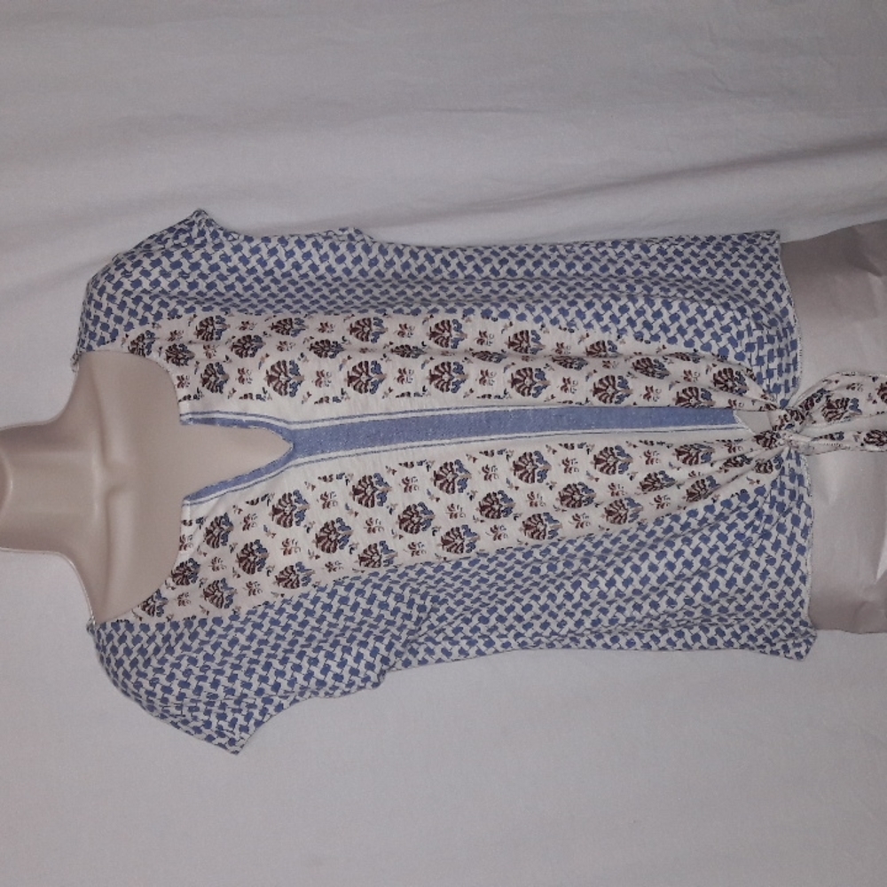 Lucky Brand Top Size SP Floral Print Blue White Tie Front Hemline